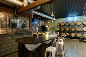 Custom concrete commercial 24' curved bar countertop